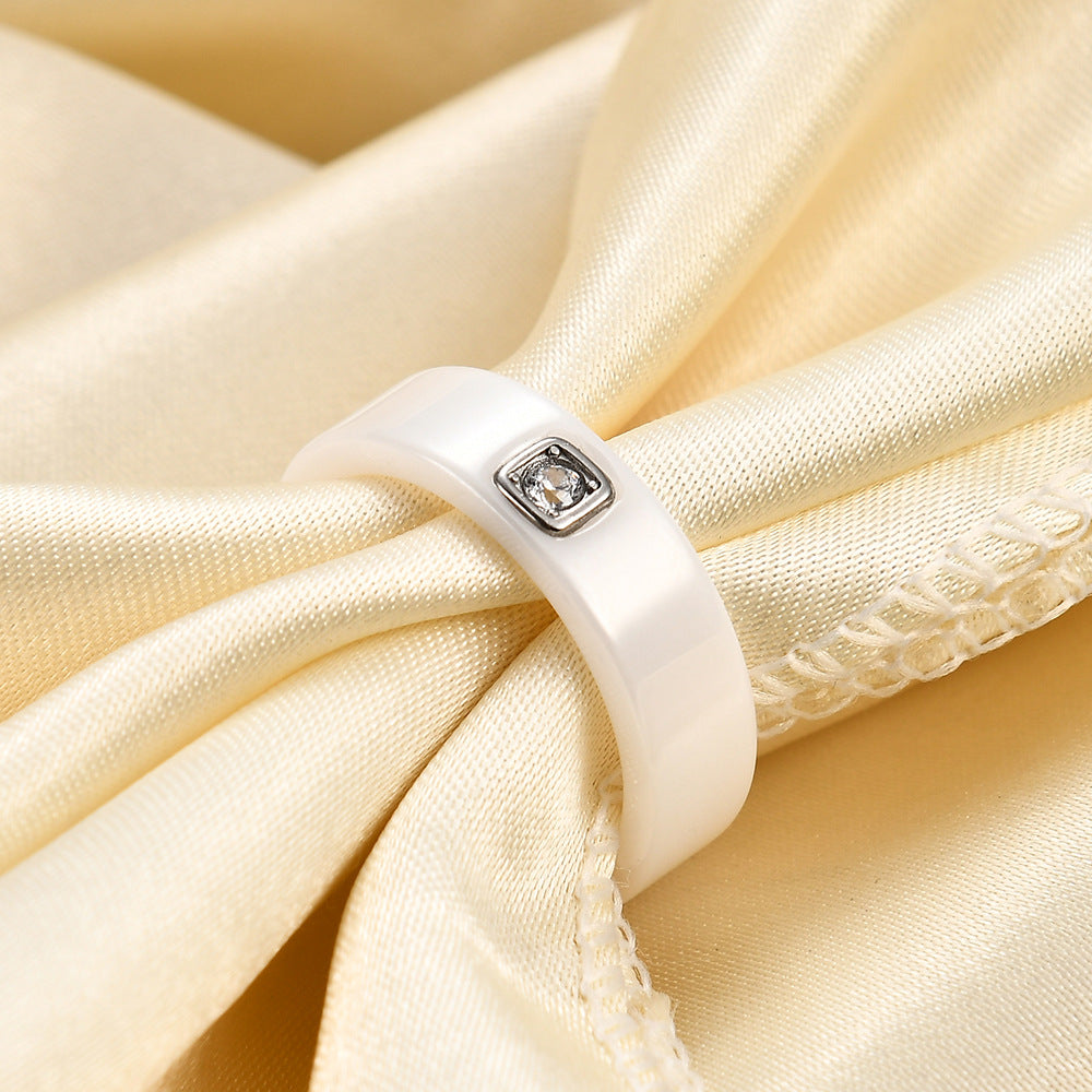 Women's & Men's Black White Ceramic Single Rhinestone Simple Rings