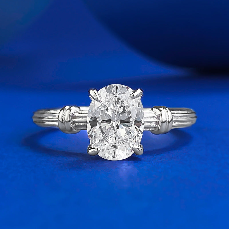 Women's Jewelry Sier Plated Oval Single Rhinestone Rings