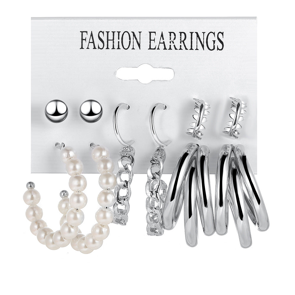 Vintage Pearl Female Personality Metal Circle Chain Rings