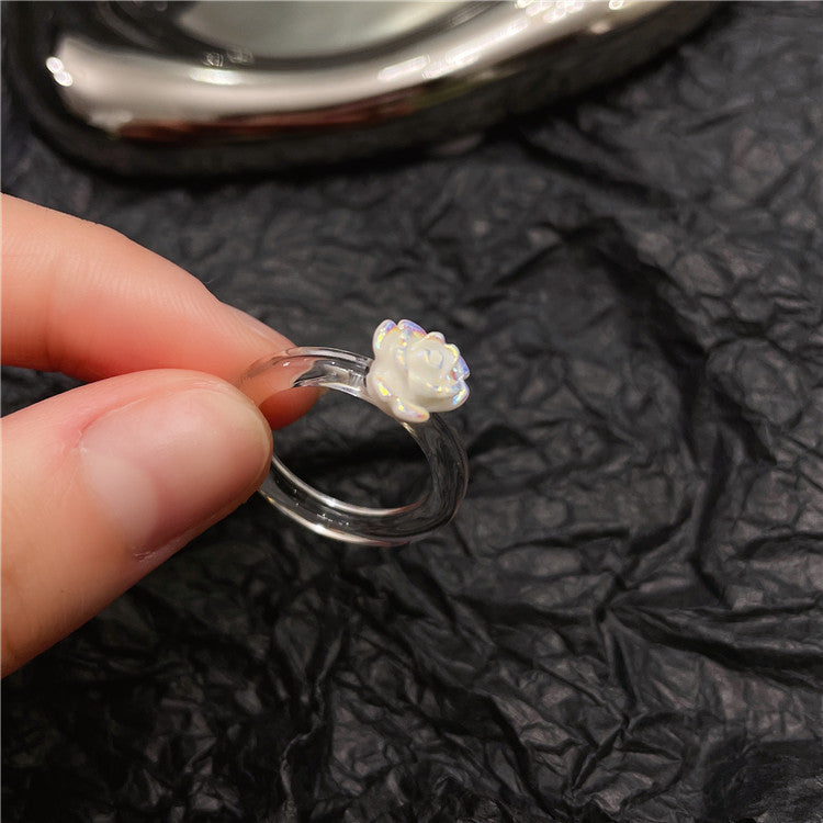 Pink Square Style Roses Transparent Resin Rings