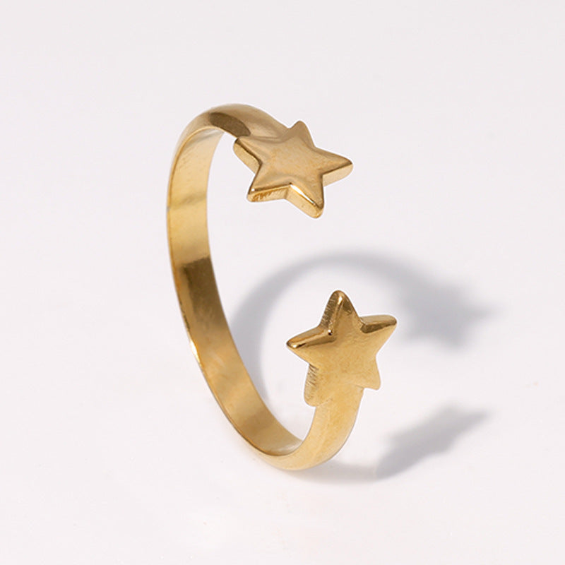 Stainless Steel Open Five-pointed Star Creative Design Rings