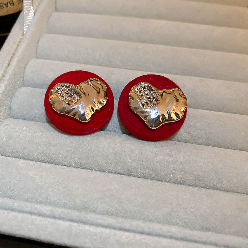 Flocking Round Love Heart Sweet Cool Earrings