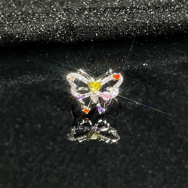 Colorful Crystals Zircon Light Luxury Open Female Design Rings