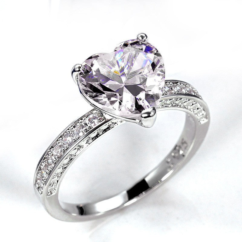Women's Wedding Inlaid Heart-shaped Pink Diamond Zircon Rings