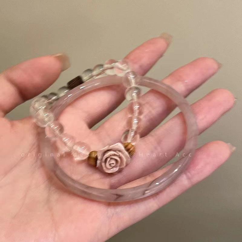 Misty Pink Rose Flower Beaded Female Bracelets