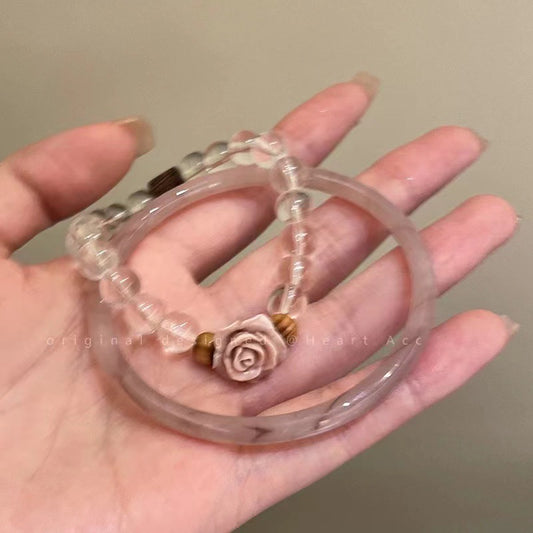 Misty Pink Rose Flower Beaded Female Bracelets