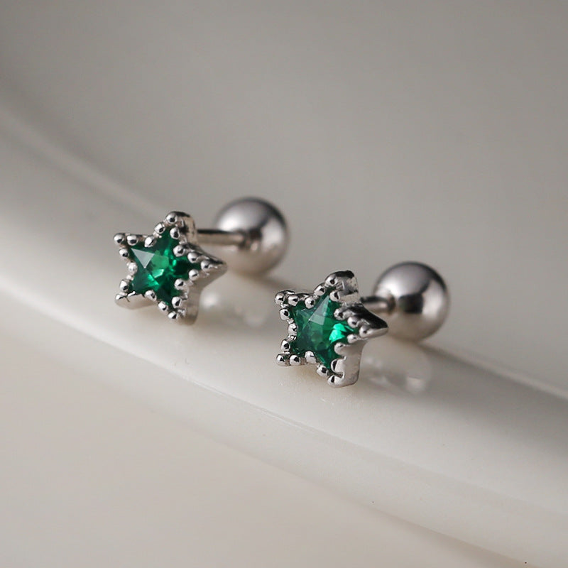 Women's Star Zircon Sterling Sier Screw Tightening Buckle Ear Rings