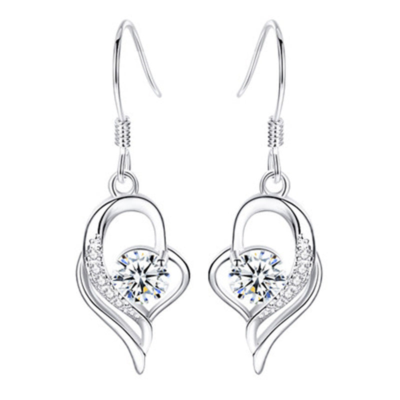 Women's Sterling Sier Long Elegant Heart Trendy Earrings