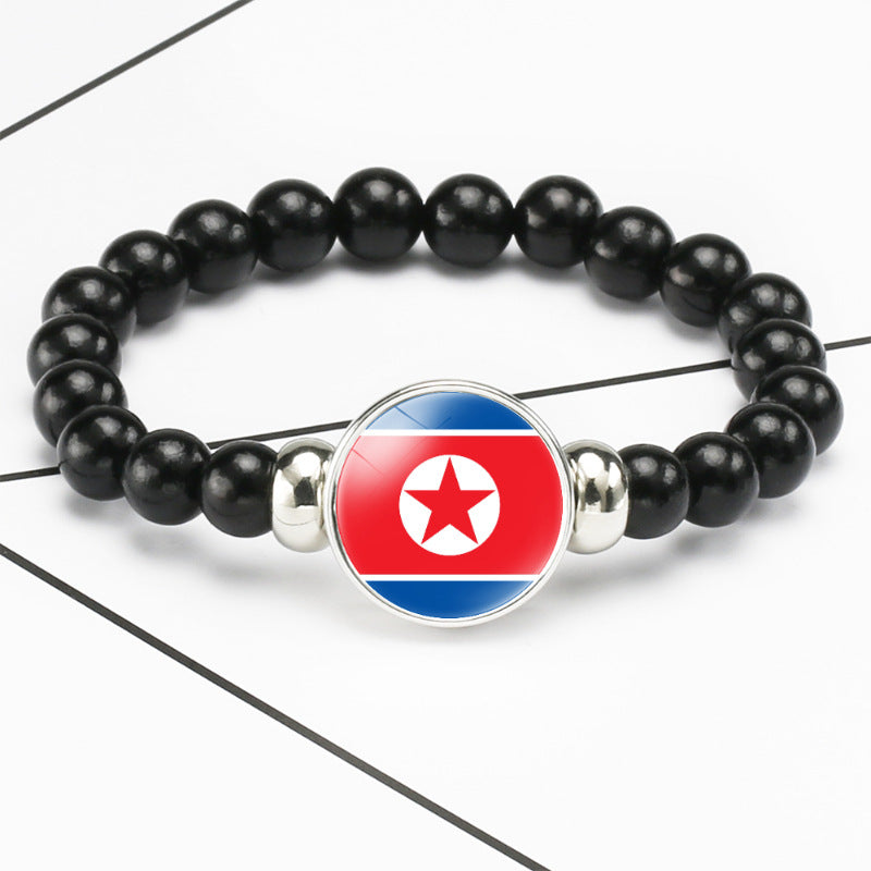 Flag Pattern Time Stone Black Elastic String Beads Bracelets