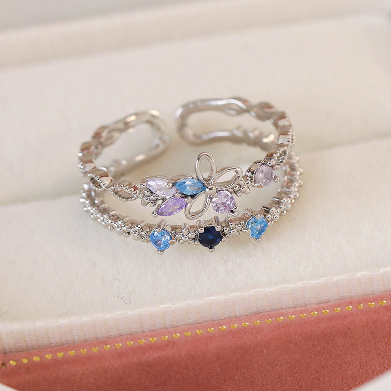 Micro Inlaid Zircon Niche Design Adjustable Rings