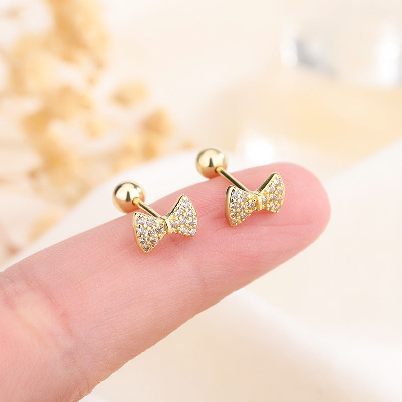 Bow Female Screw Tightening Buckle Ear Earrings