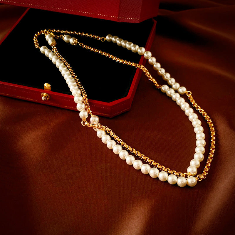 French Style Temperament Geometric Pearl Vintage Fashion High Necklaces