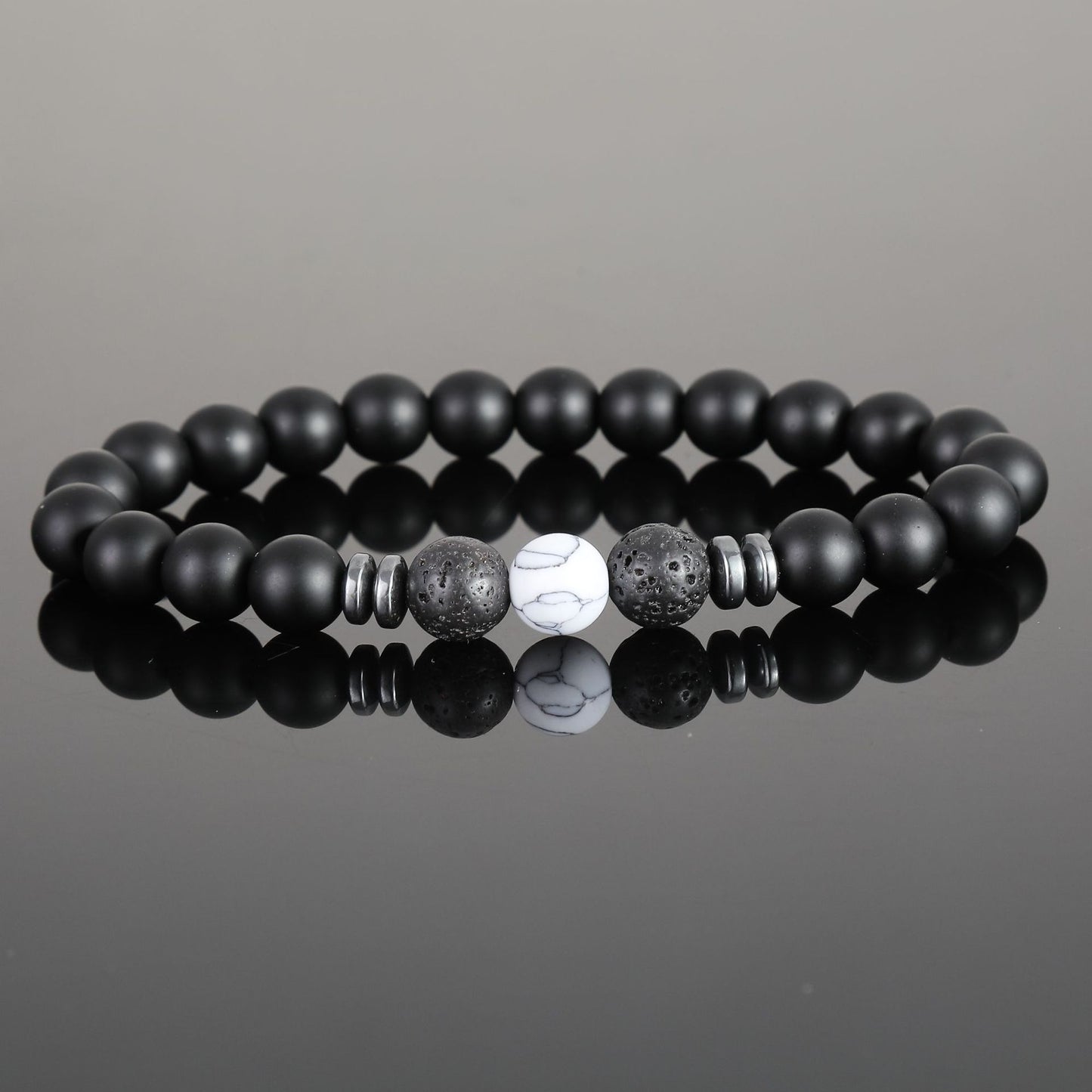 Women's & Men's Black Bead Stone Hematite Spacer Volcanic Bracelets