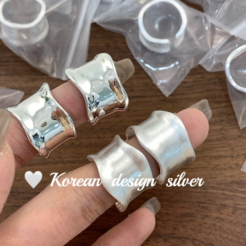 Wide Sterling Sier Irregular Brushed Open Rings