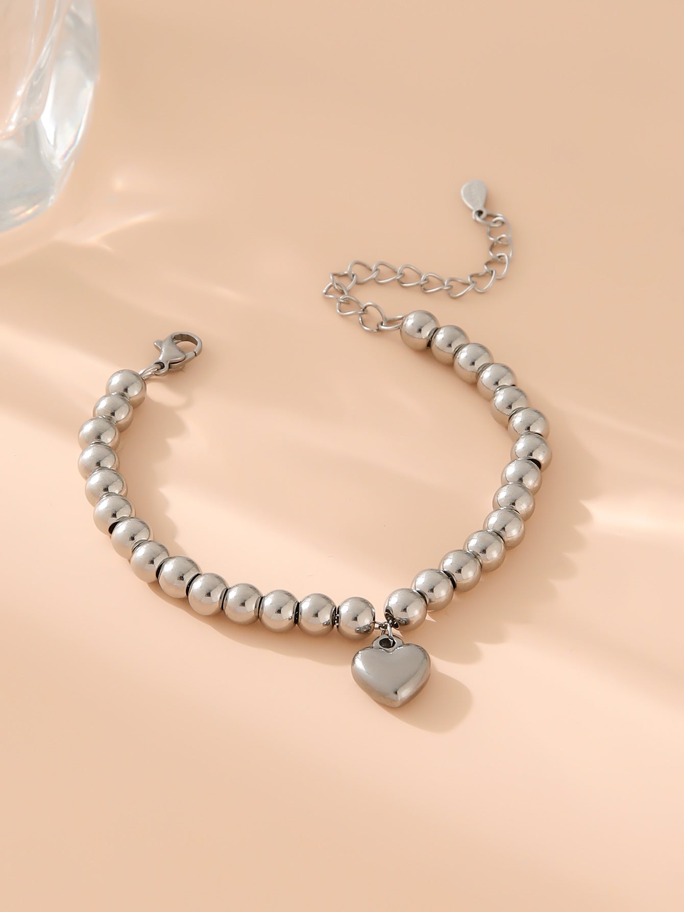 Women's Steel Heart Round Beads Gold Beaded Bracelets