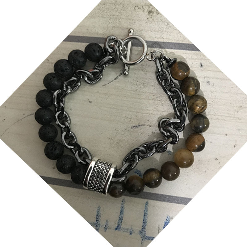 Men's Beads Natural Unique Beaded Iron Chain Bracelets