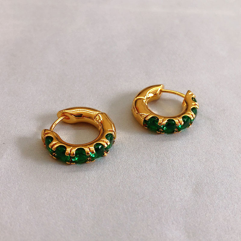 Women's Gold Plated Inlaid Emerald Fashion Elegant Earrings