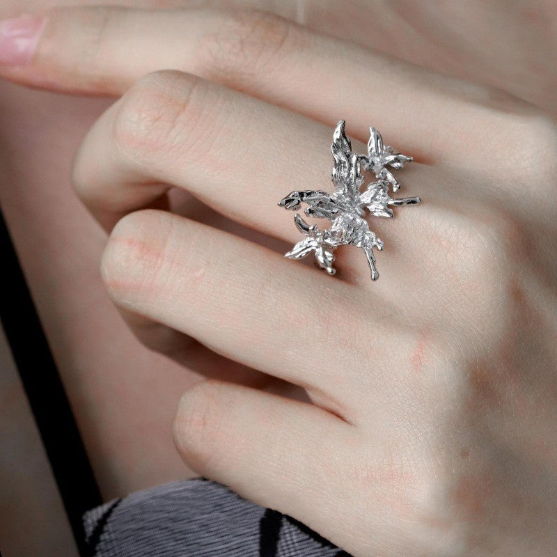 Butterfly Female Twin Elegant Personality Sier Rings