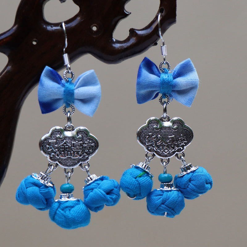 Yunnan National Style Dali Blue Dyed Earrings