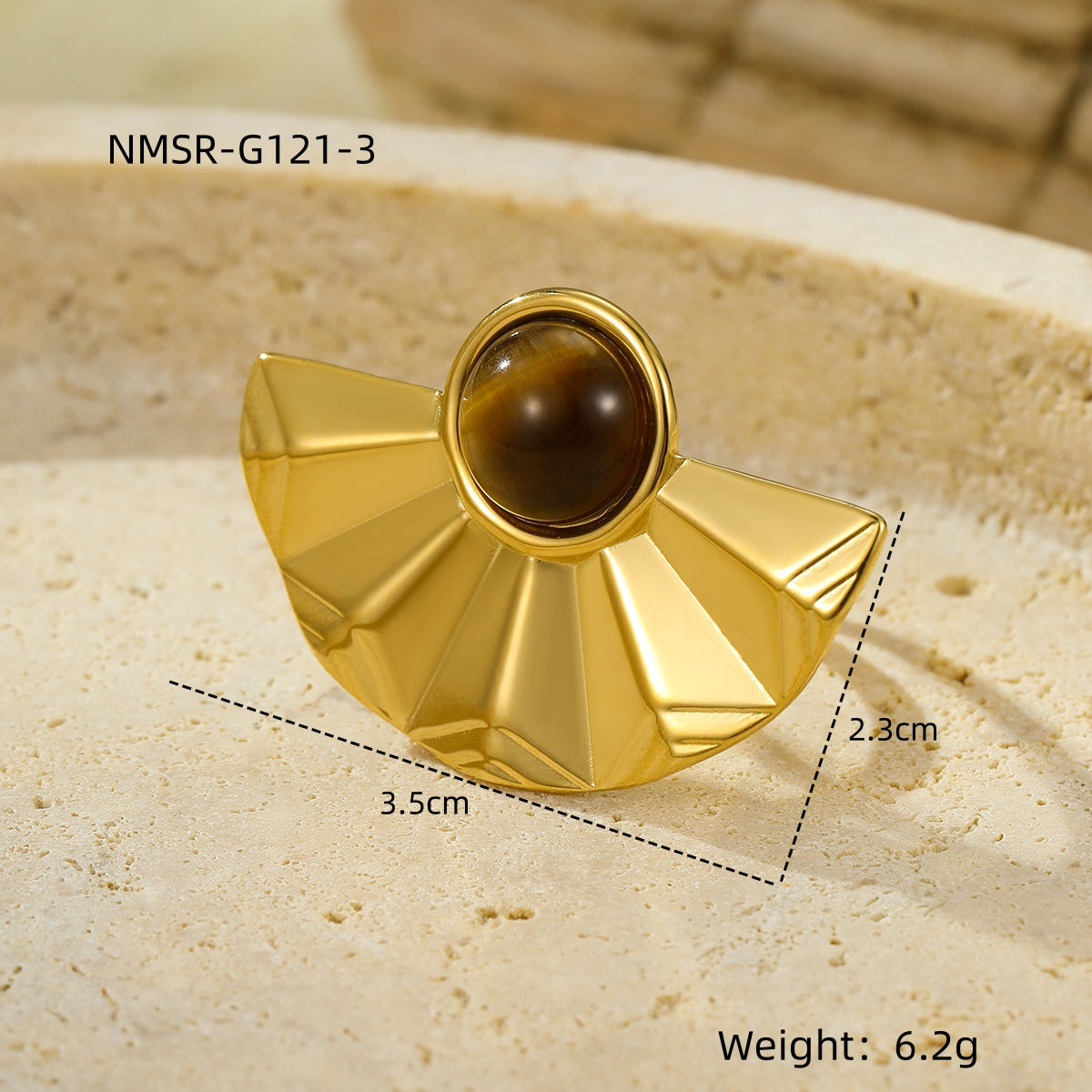 Steel Gold-plated Fan-shaped Inlaid Natural Stone Rings