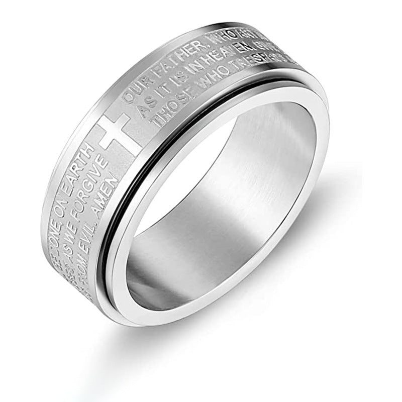Inspirational Text Titanium Steel Rotatable Hand Rings