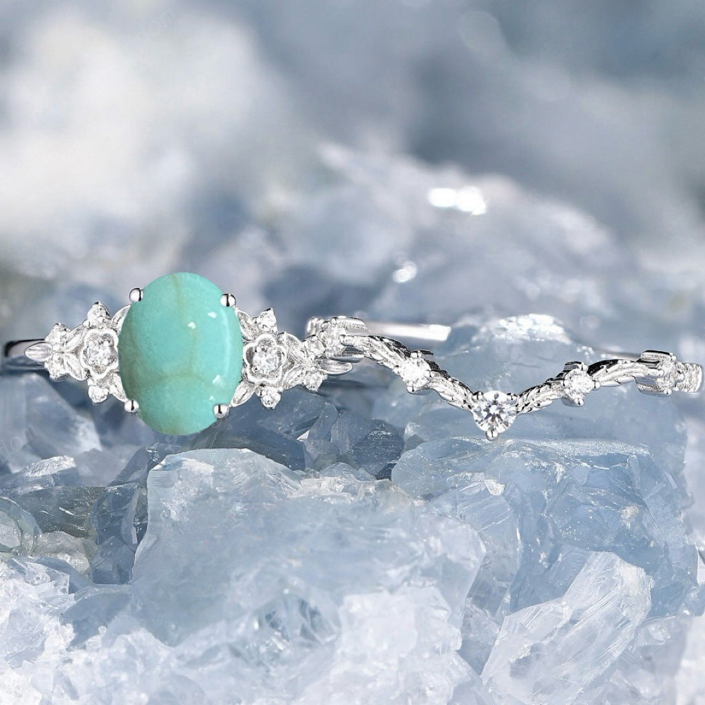 Women's Fashion Turquoise Simple Alloy Couple Ornament Rings