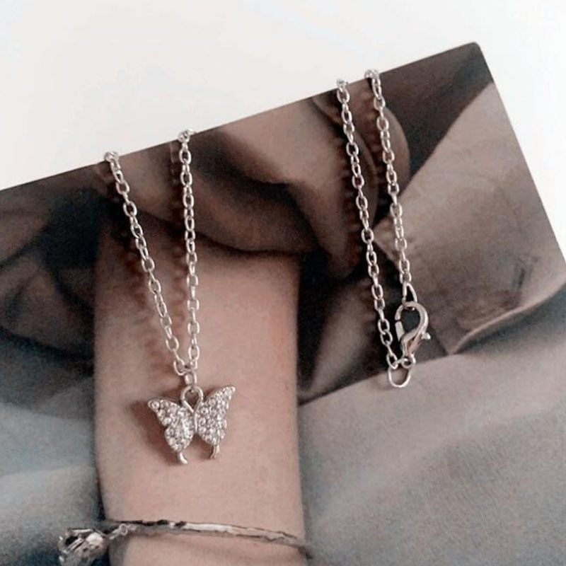 Women's Butterfly Rhinestone Trendy Cold Clavicle Chain Necklaces