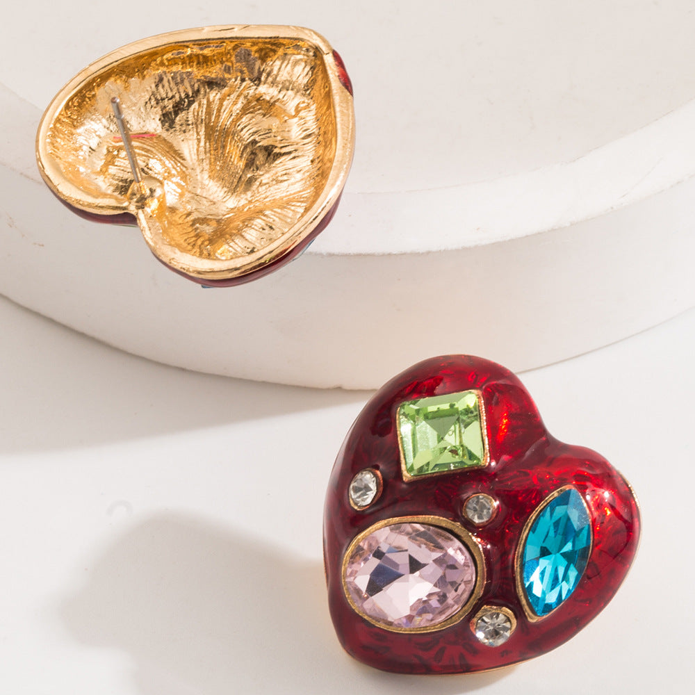 Alloy Drop Oil Inlaid Color Glass Drill Earrings