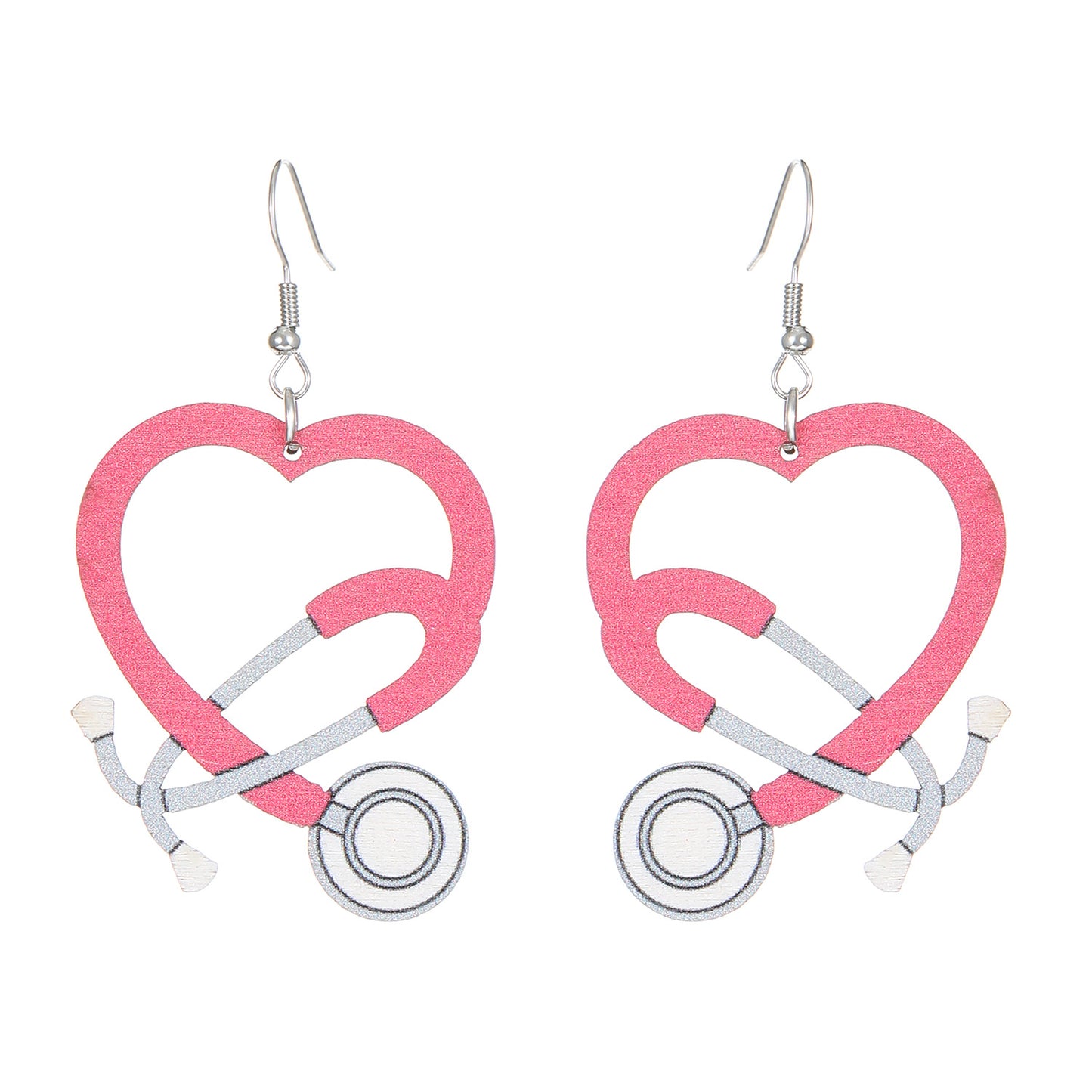 Nurse Medical Color Stethoscope Modeling Wooden Earrings