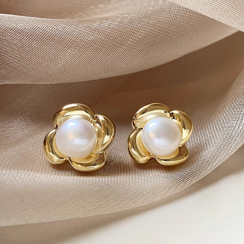 Needle Zircon Flower Pearl Tassel Retro Earrings
