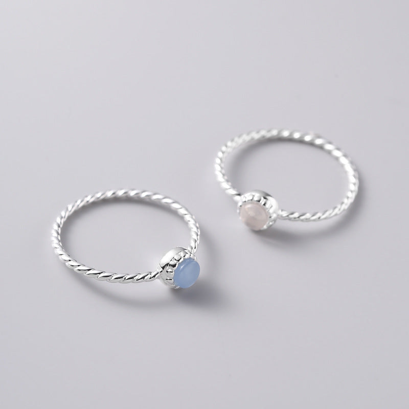 Women's Sier Twist Weave Round Crystal Small Personalized Cold Style Rings