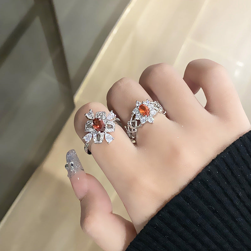 Diamond Zircon Female Exquisite Oval Sweet Rings