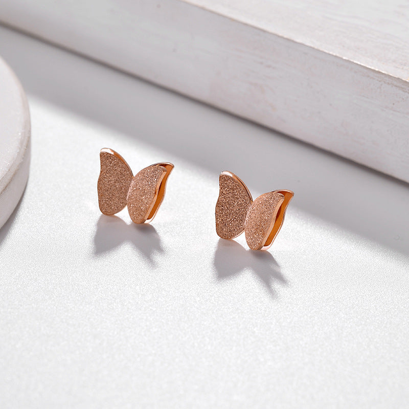 Frosted Butterfly Korean Fashion Rose Gold Plated Earrings