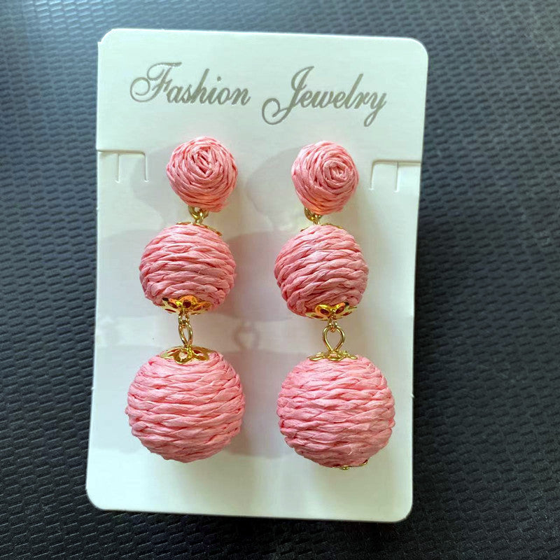 Handmade Raffia Vine Bal Summer Beach Long Vacation Earrings
