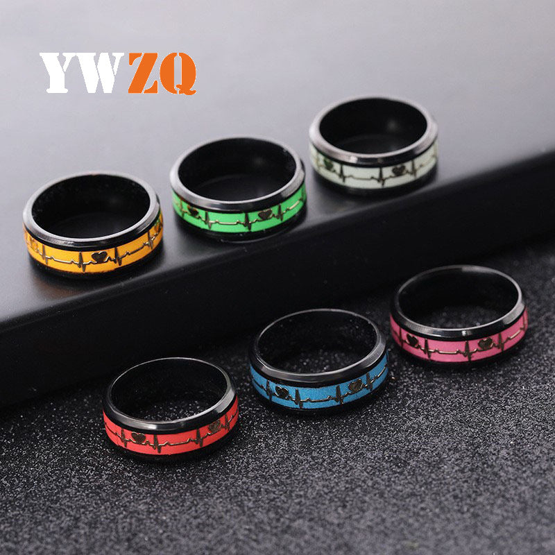 Stainless Steel Ornament Dragon Scale Luminous Ecg Couple Rings