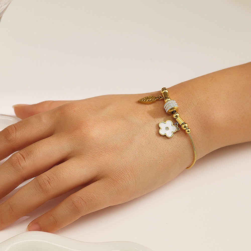 Warm Stainless Steel Parthenocissus Grass Jeweled Vacuum Bracelets