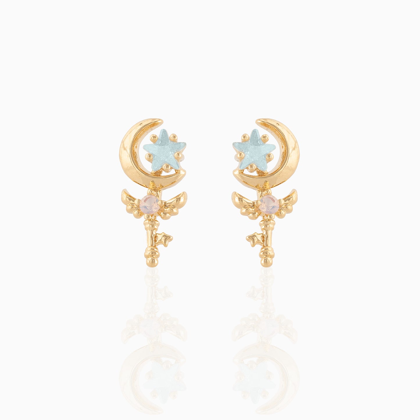 Classic Style Real Gold Star Moon Earrings