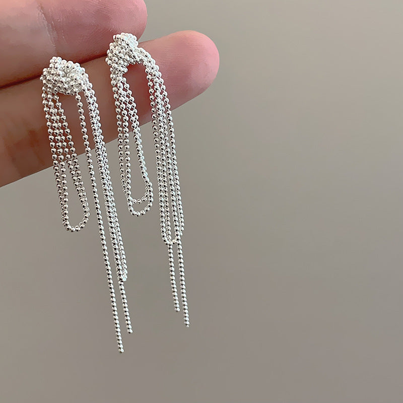 Knot Chain Strip Round Beads Long Tassel Ear Female Rings