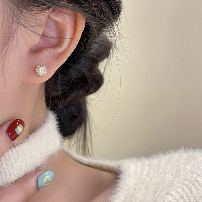 Zircon Beanie Pearl Female Sier Needle Earrings
