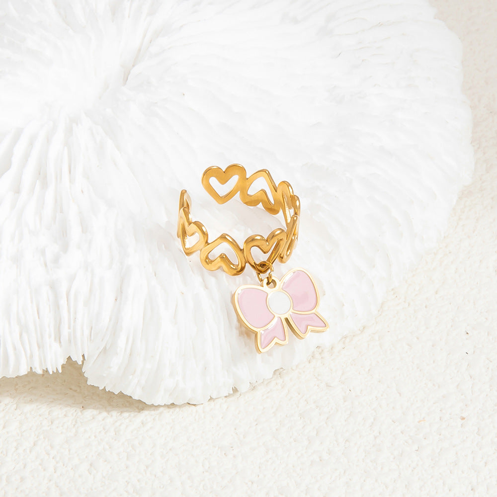 Heart Cherry Stylish Opening Stainless Steel Rings