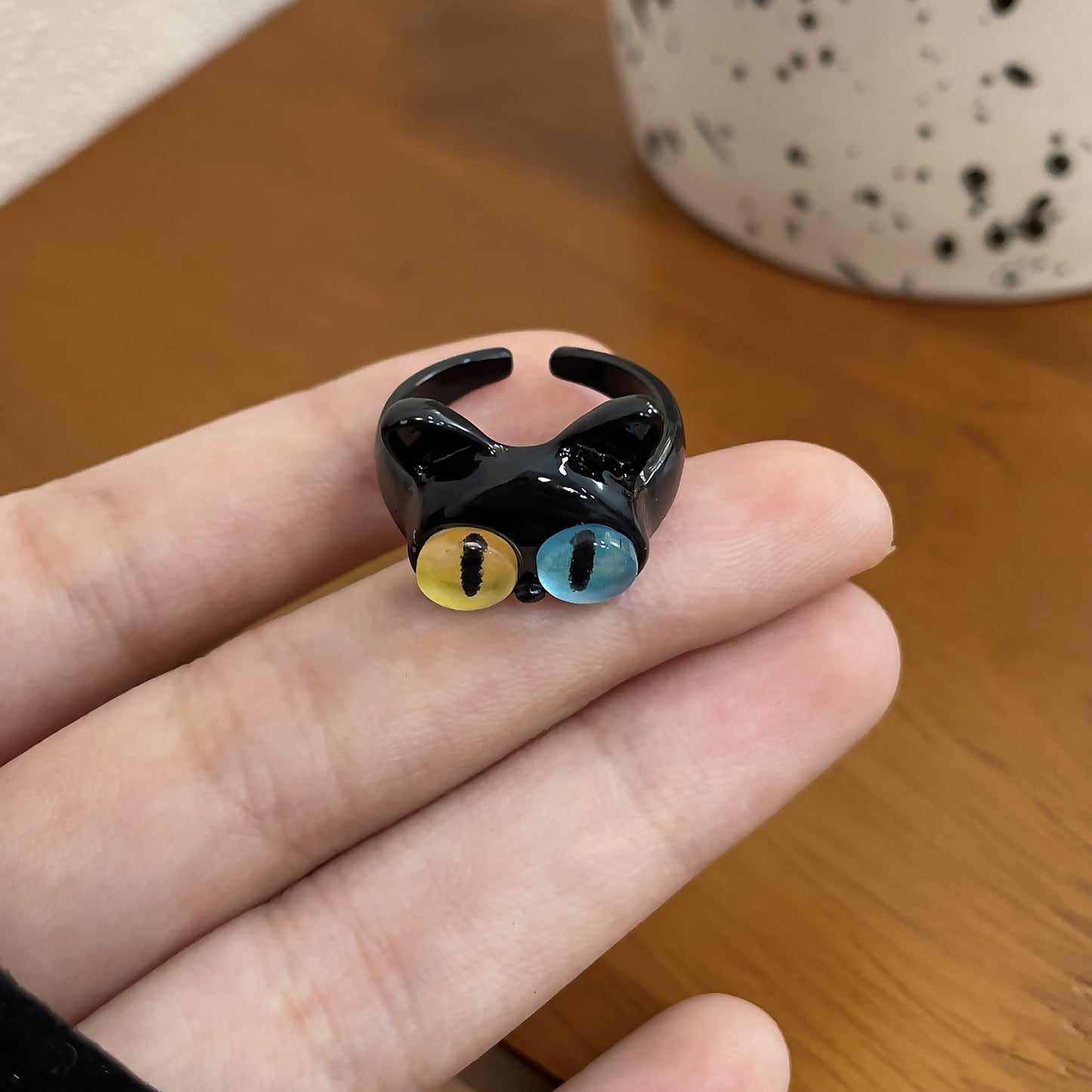 Cute Small Monster Black Cat Female Rings