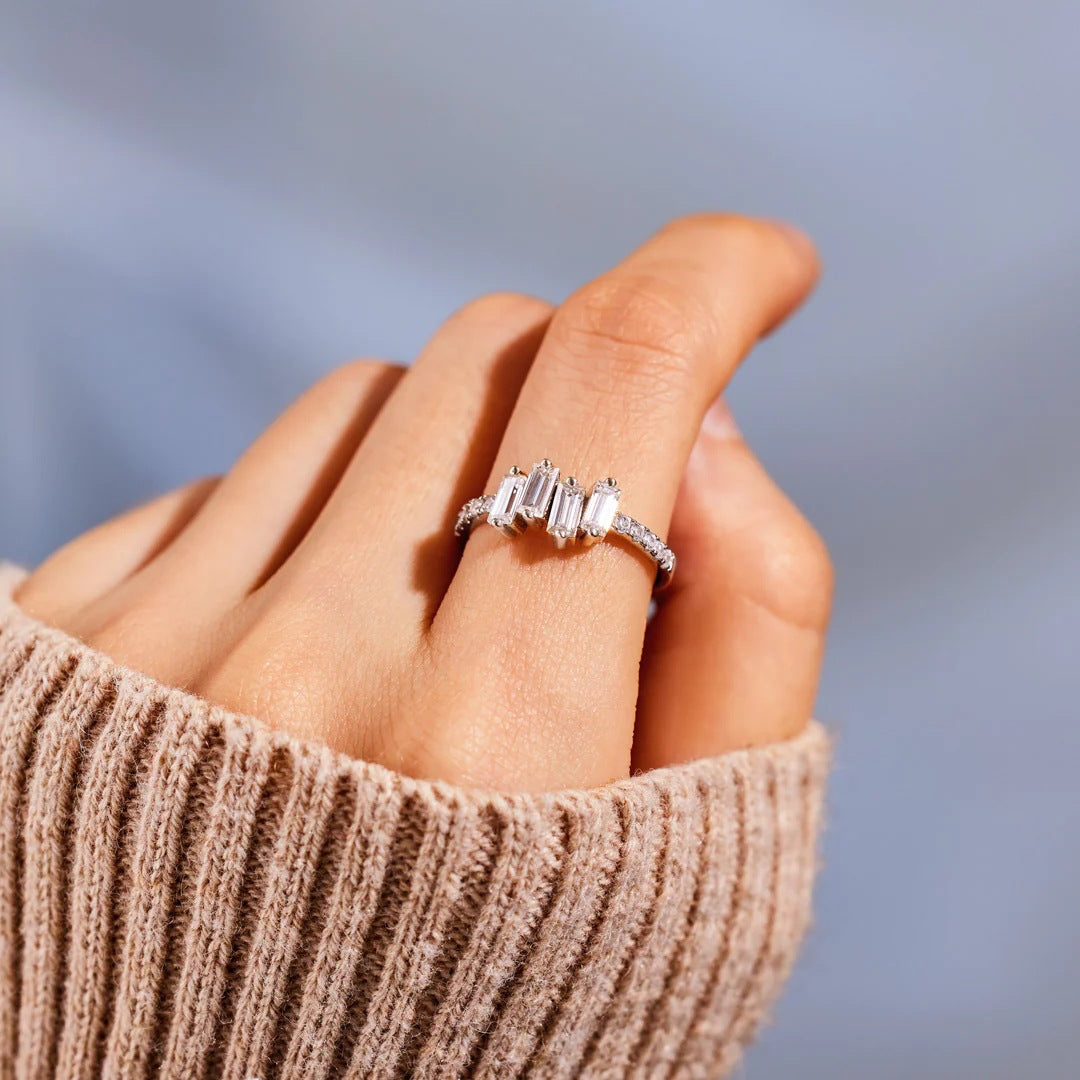 Women's Sterling Sier Chain Undulating Small Long Hair Zircon Simple Rings