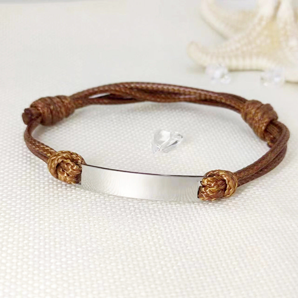 Polished Titanium Steel Curved Piece Leather Rope Bracelets