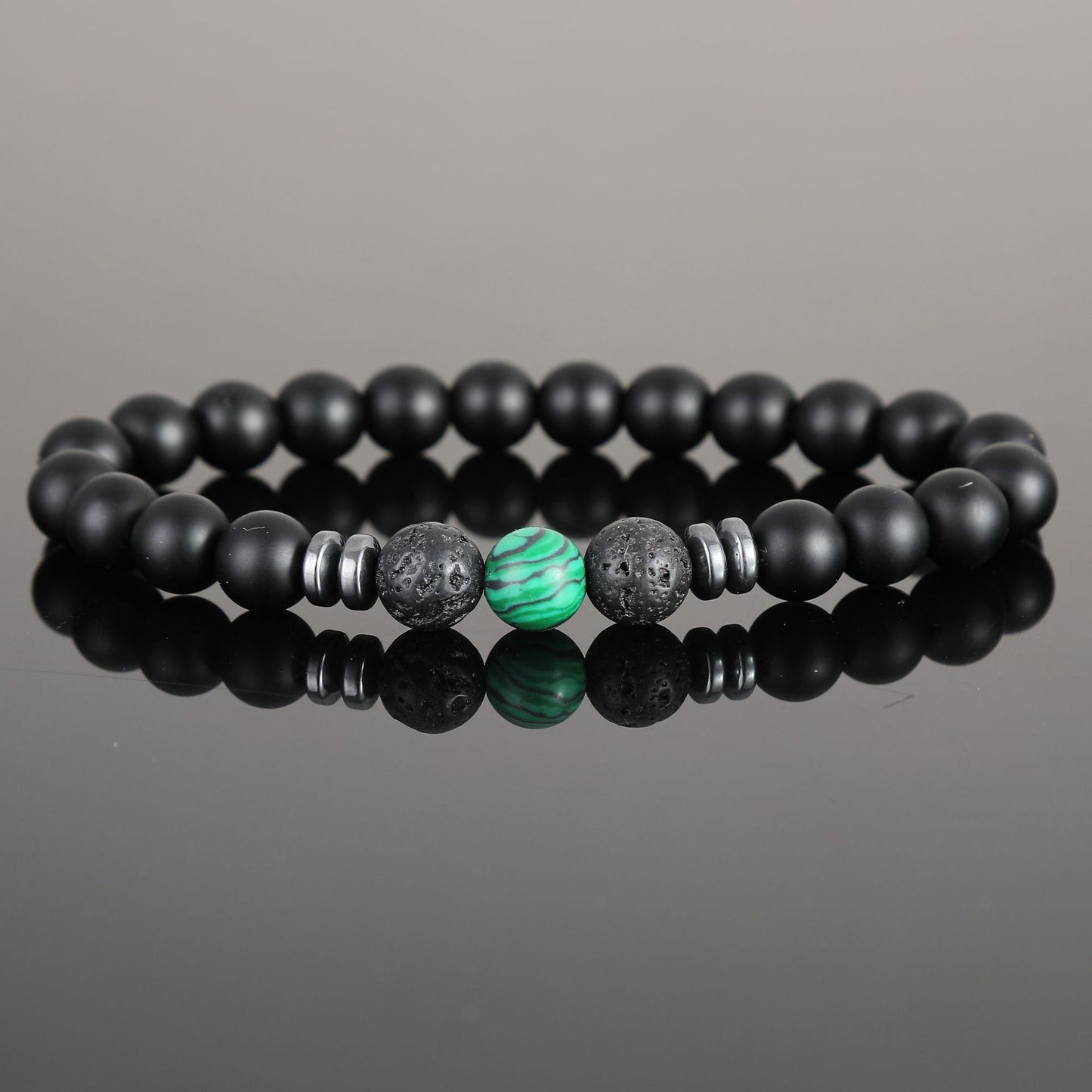 Women's & Men's Black Bead Stone Hematite Spacer Volcanic Bracelets