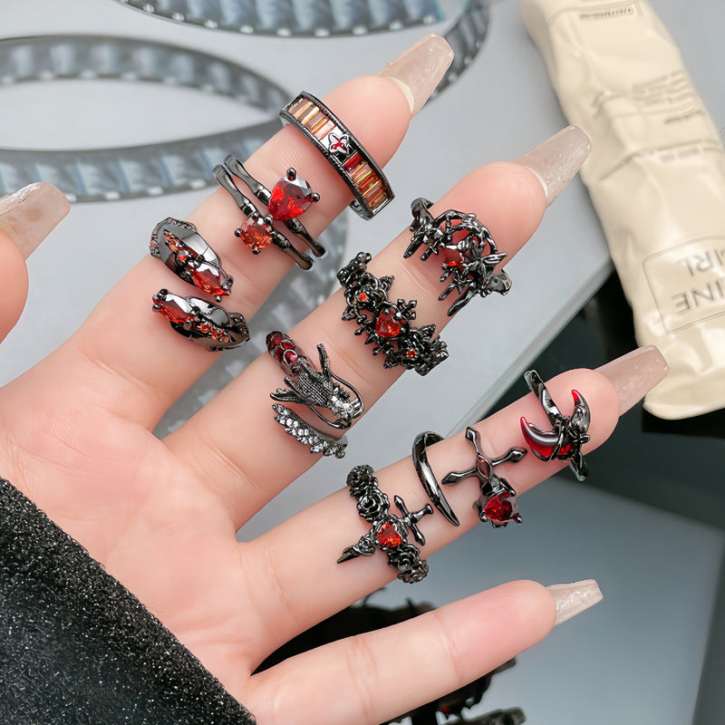 Dark Personality Red Diamond Open Twin Rings