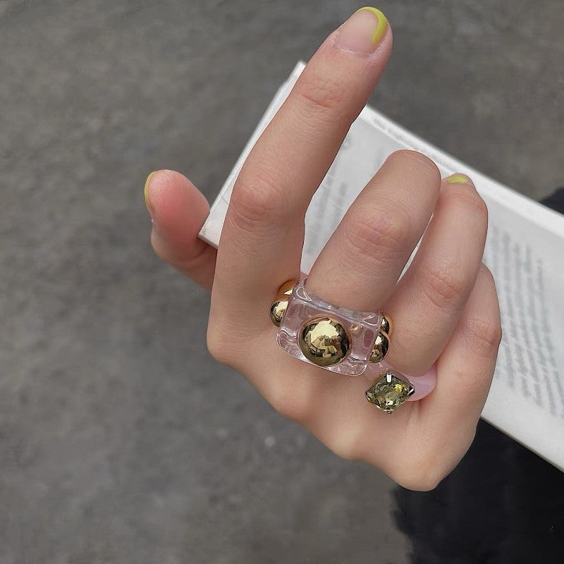 Retro Square Acrylic Geometric Resin Cold Wind Rings