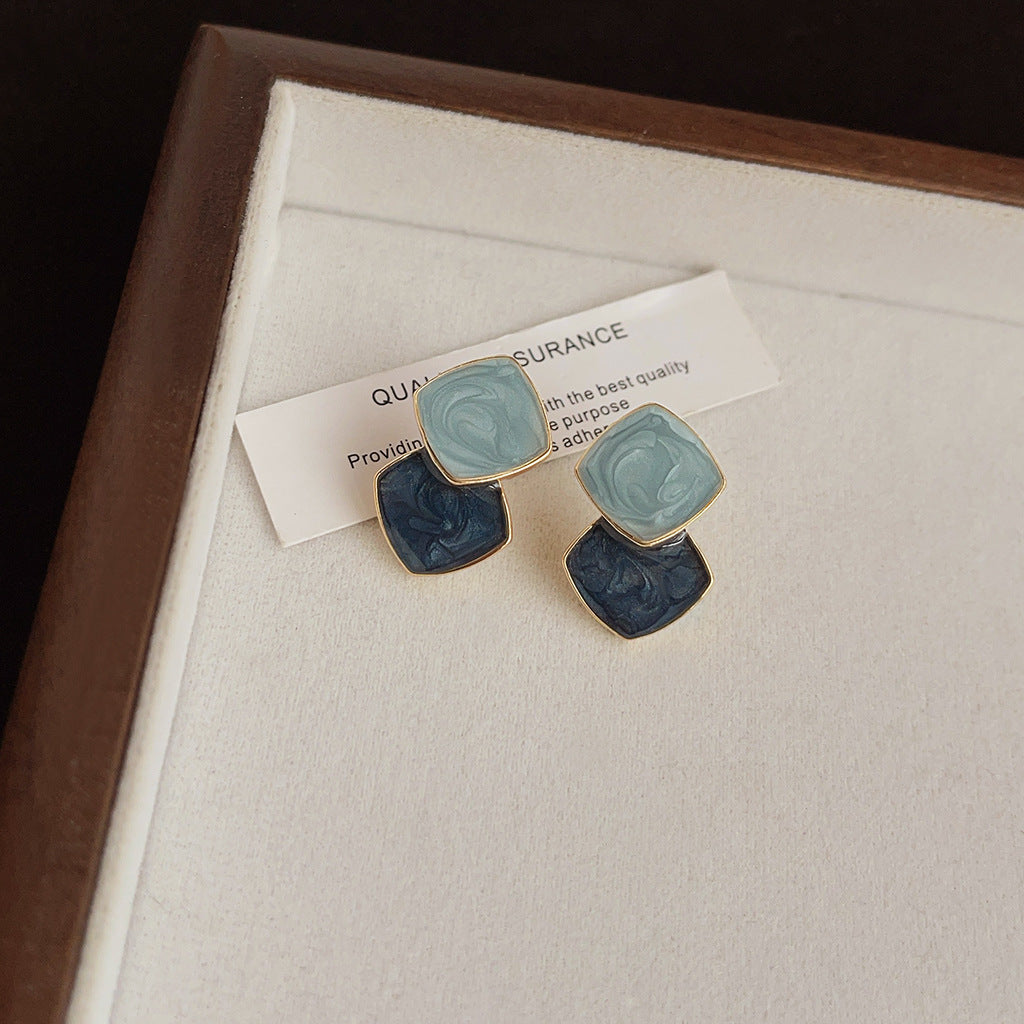 Women's Fog Haze Blue Enamel Vintage Art Fashion Earrings