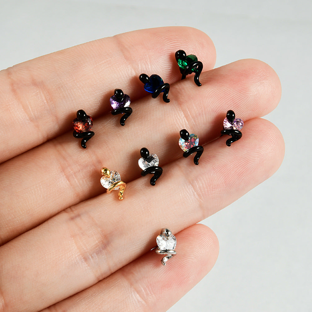 Coiled Heart Straight Rod Bone Male Earrings