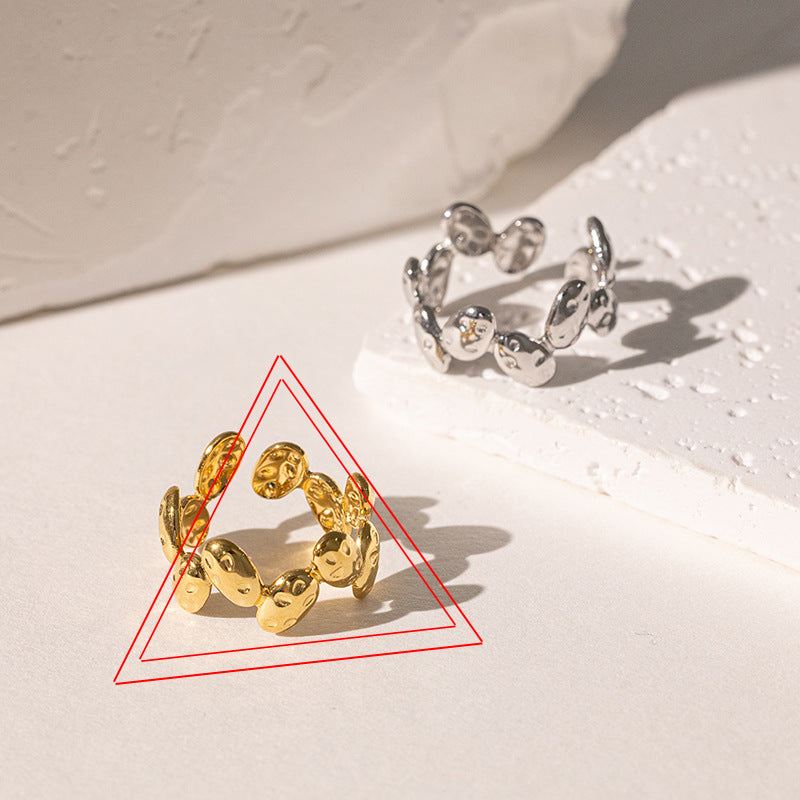 Steel Gold-plated Love Heart Flowers Glossy Rings