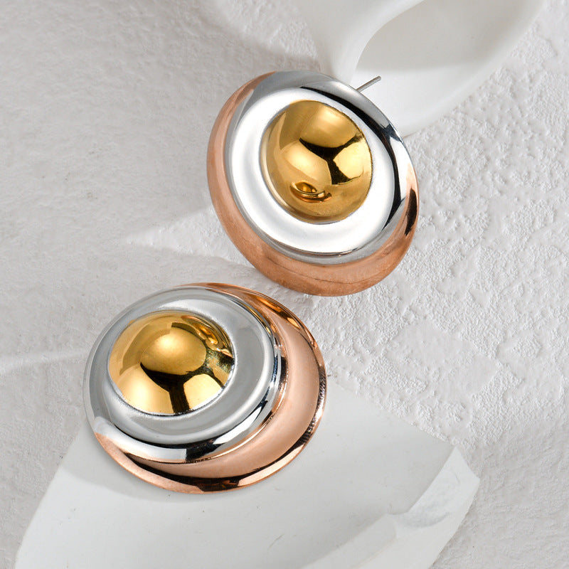 Fashion Oval Line Gold Two-tone Temperament Earrings
